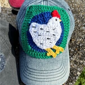 Women’s Denim Cap with Crochet Chicken Patch